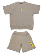 Smiley Relax Sweat Tee & Shorts Setup - Smokey Beige