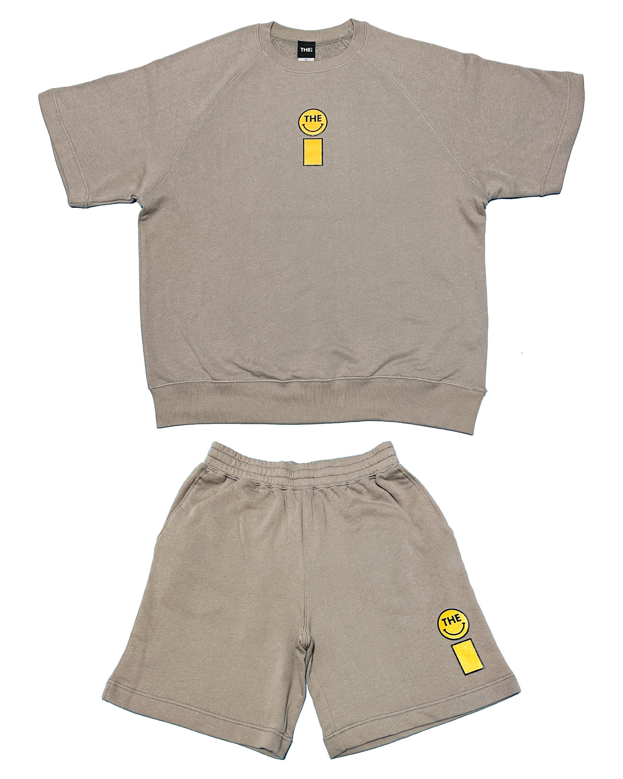 Smiley Relax Sweat Tee & Shorts Setup - Smokey Beige