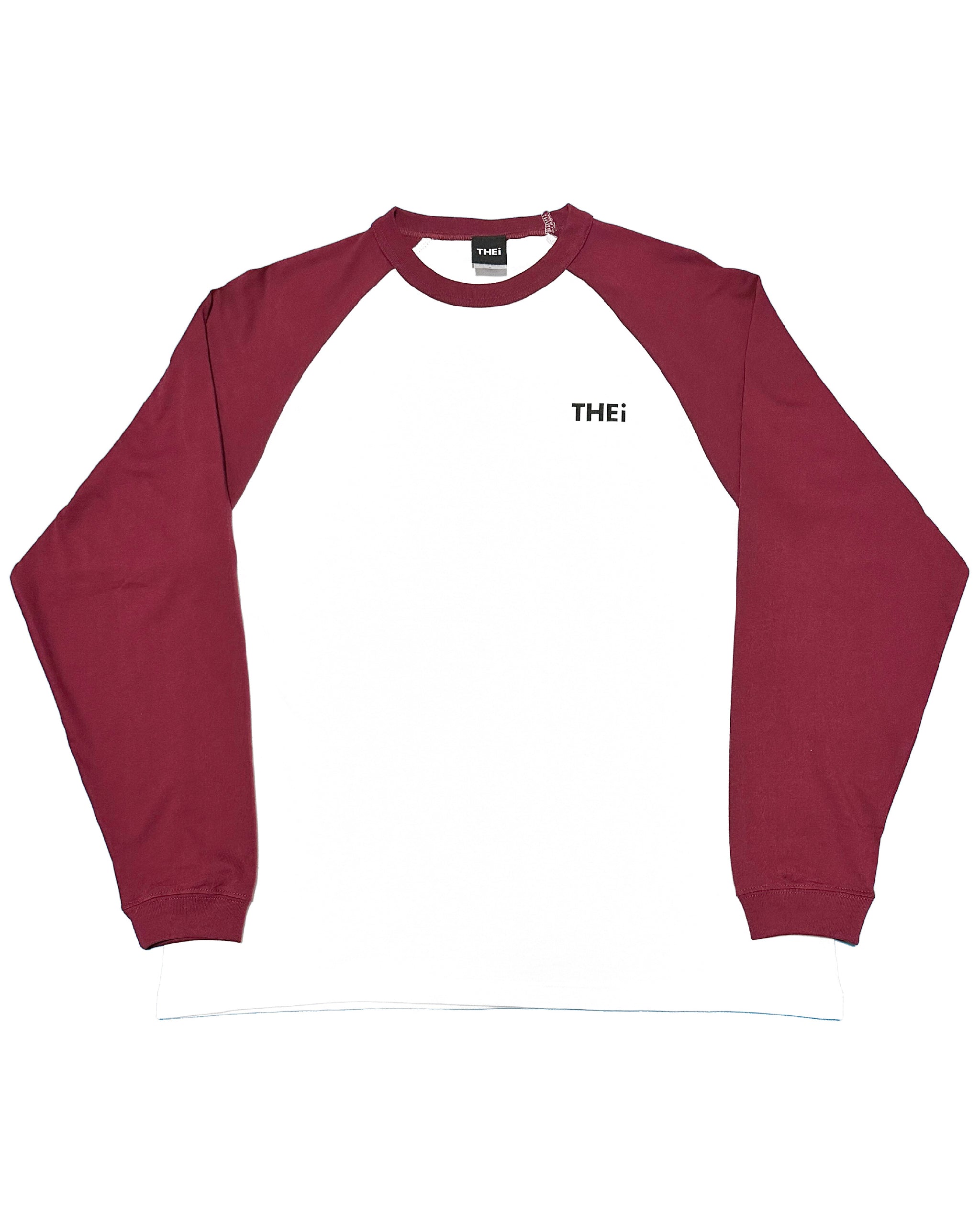 Basic One Point Raglan L/S Tee - White / Burgundy
