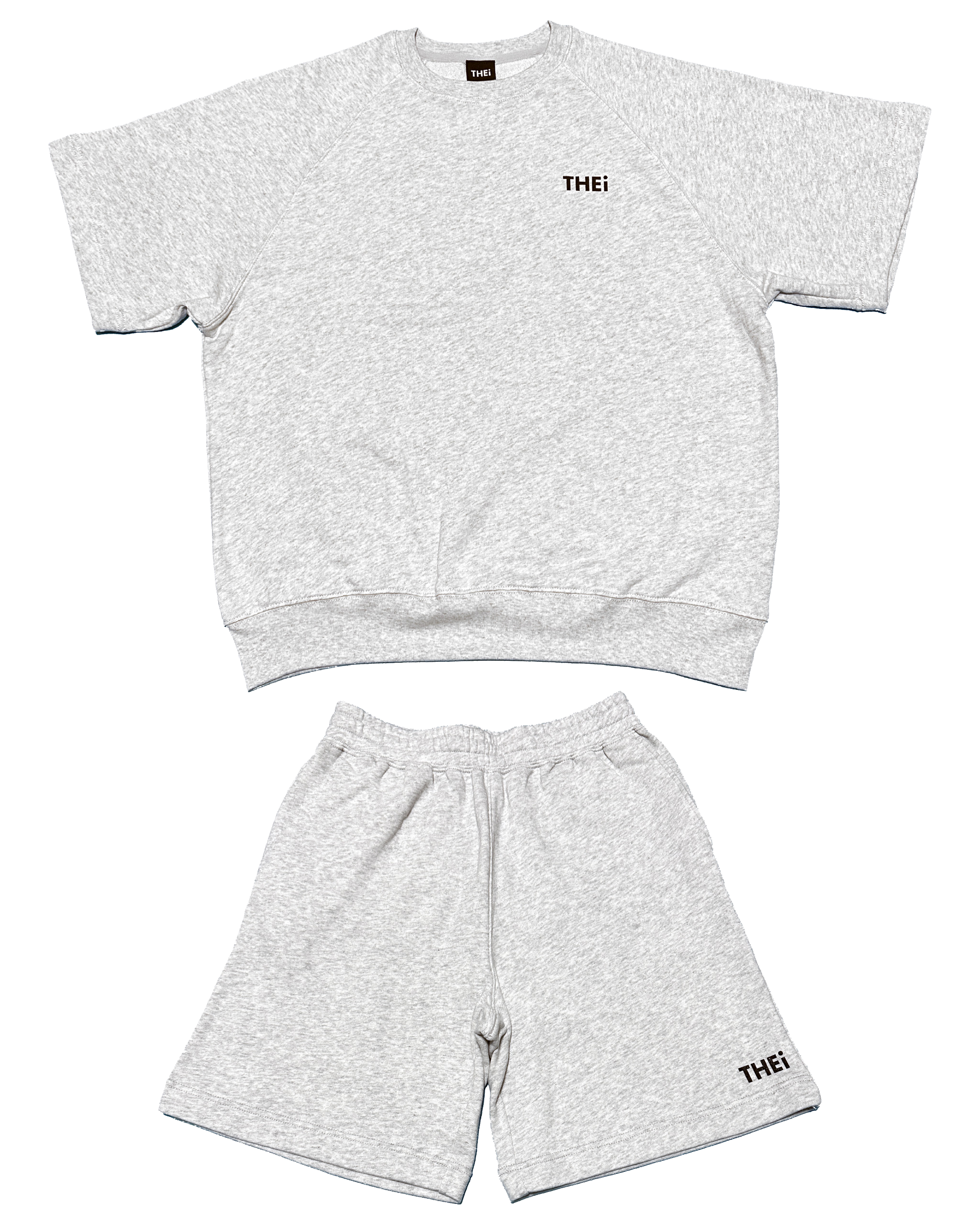 Basic One Point Relax Sweat Tee & Shorts Setup - Gray