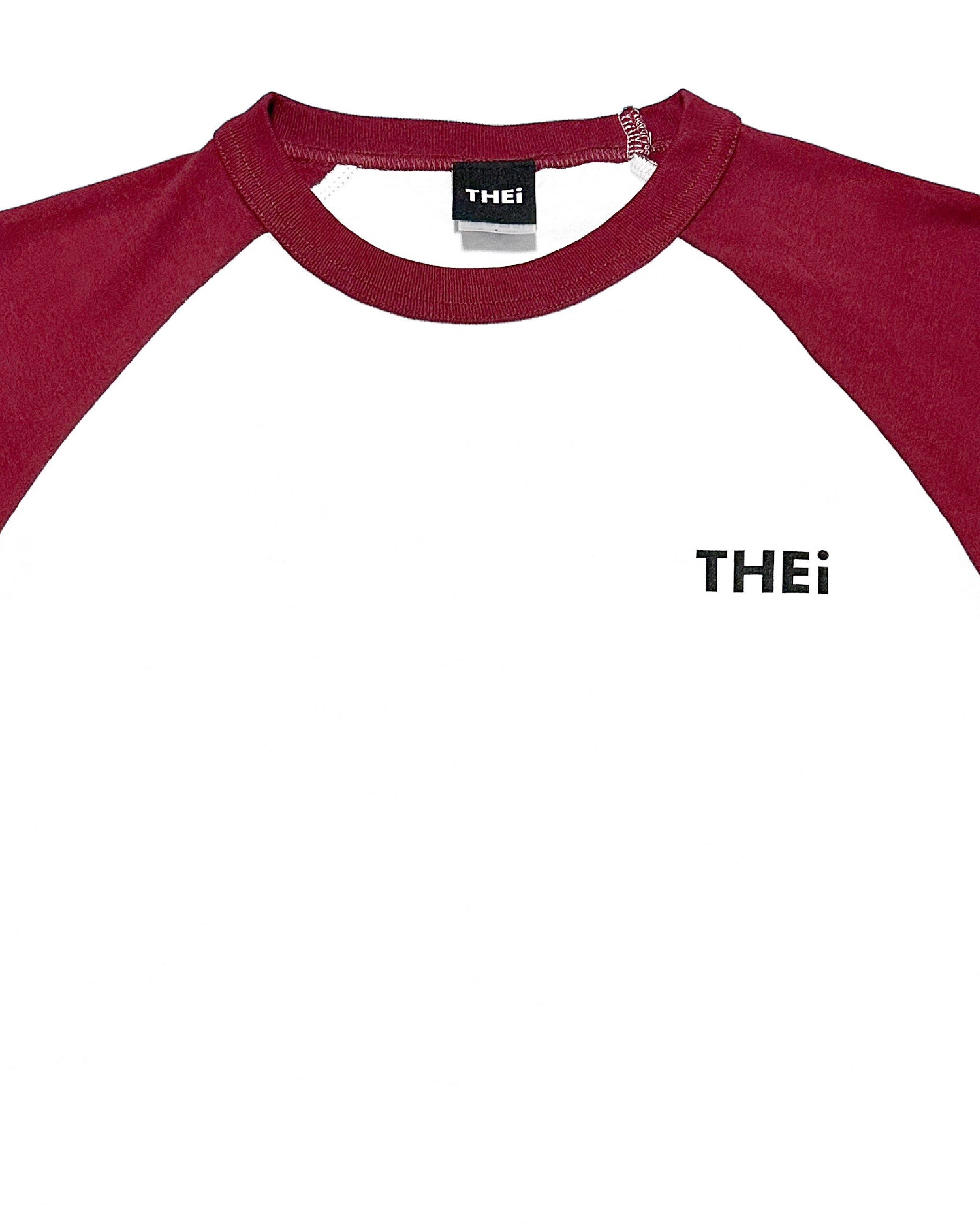 Basic One Point Raglan L/S Tee - White / Burgundy
