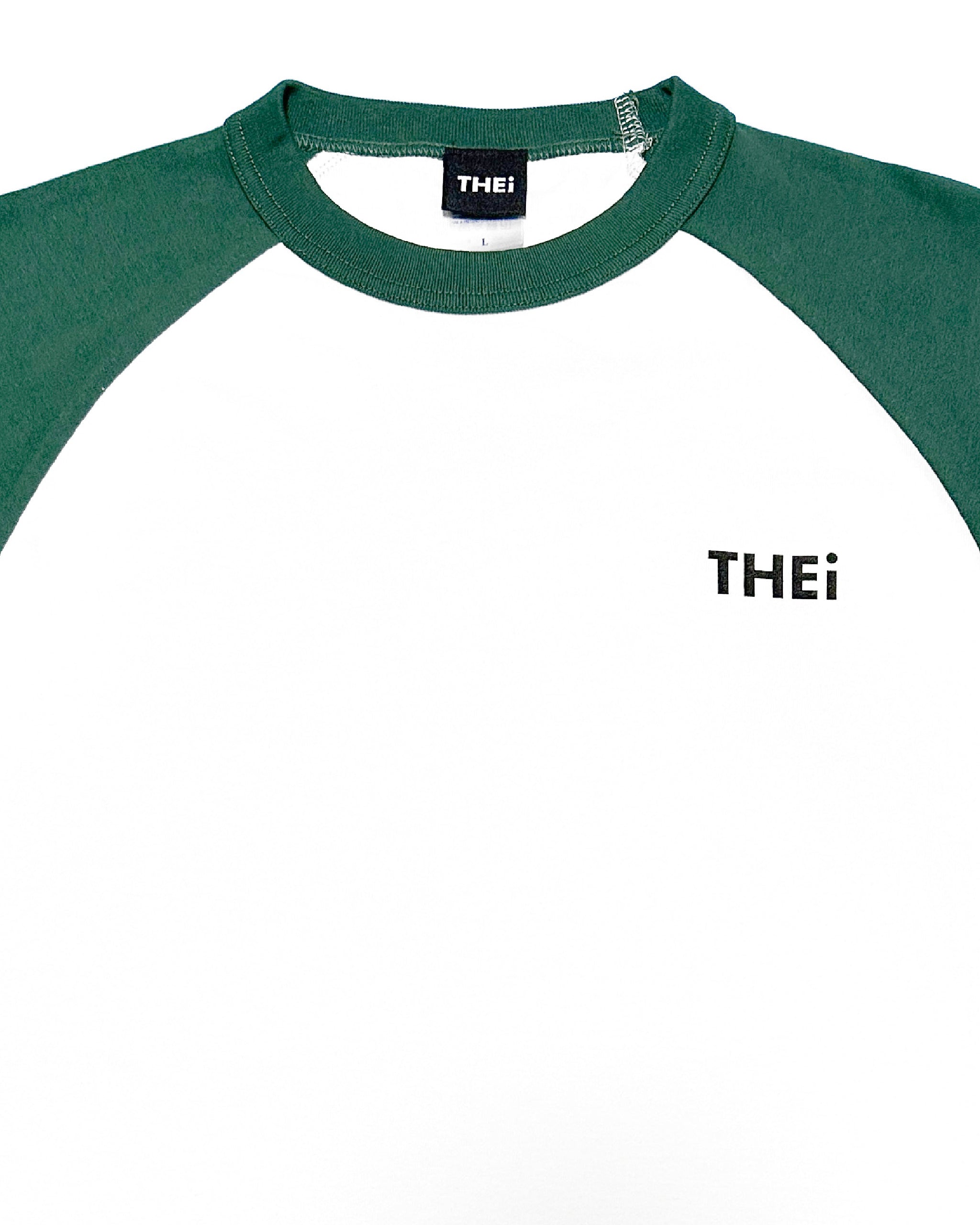 Basic One Point Raglan L/S Tee - White / Ivy Green