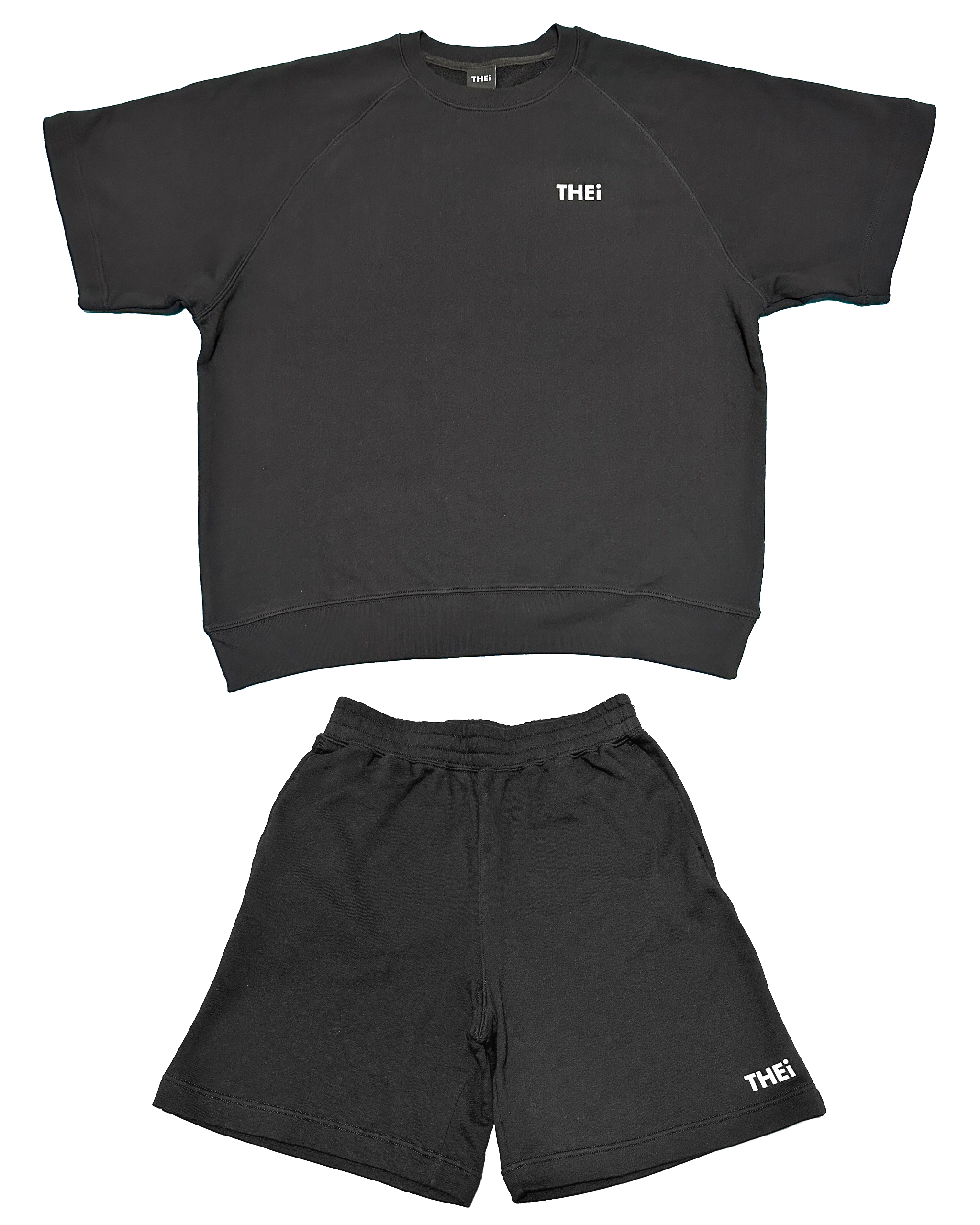 Basic One Point Relax Sweat Tee & Shorts Setup - Black
