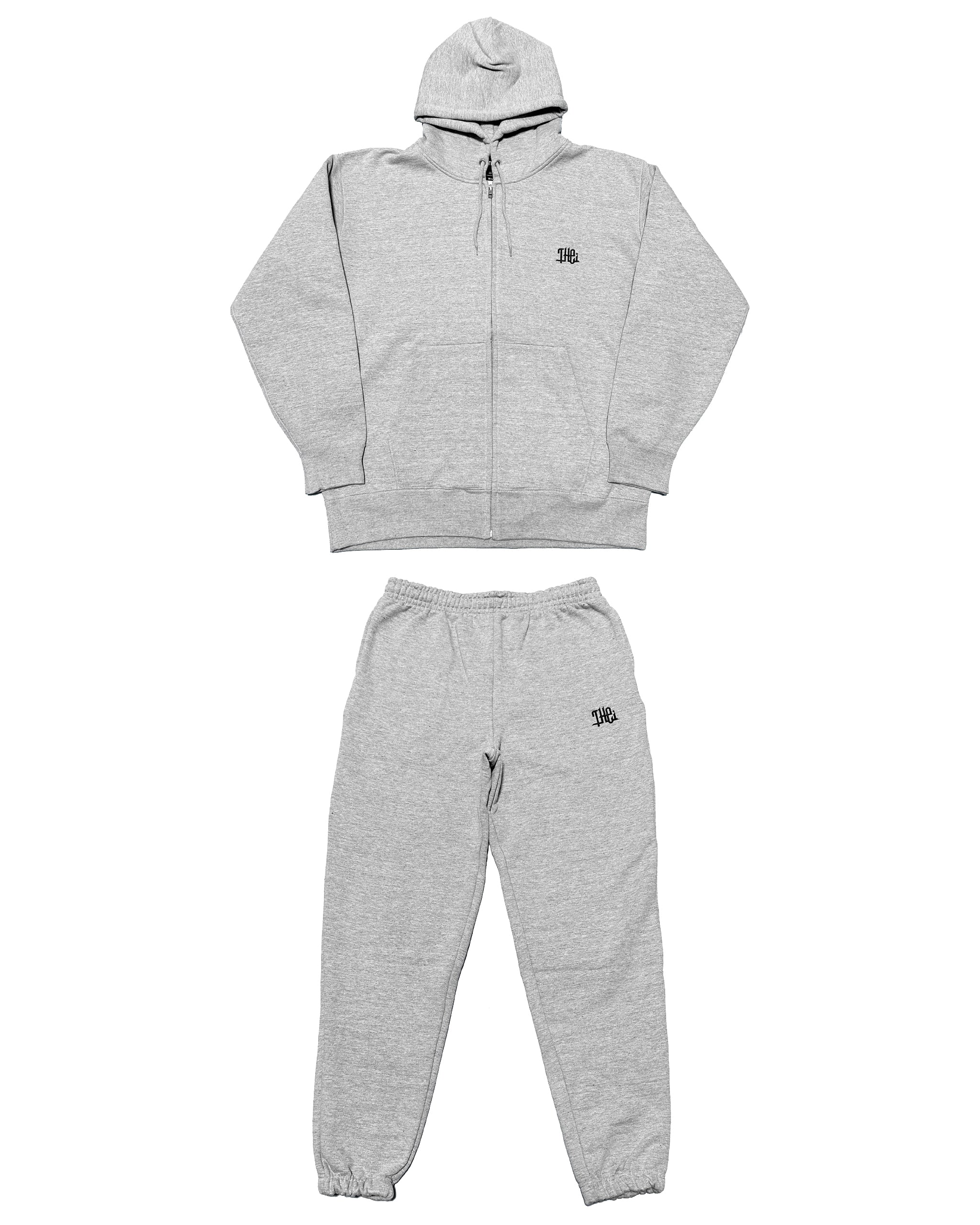 Arabic One Point HW Sweat Zip Hoodie & Pants Setup - Gray