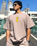 Smiley Relax Sweat Tee & Shorts Setup - Smokey Beige