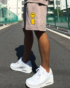 Smiley Relax Sweat Tee & Shorts Setup - Smokey Beige