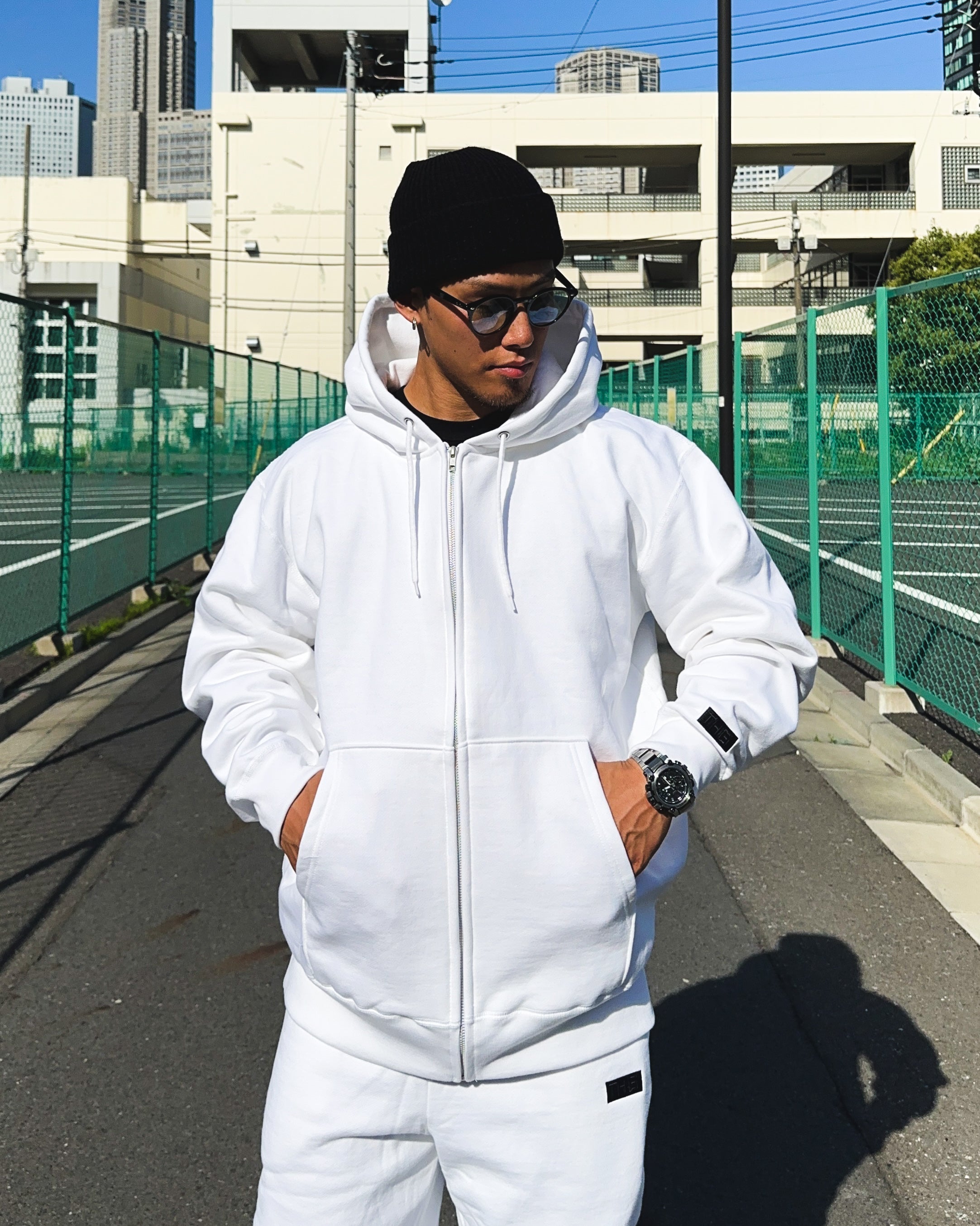 Box-Type2 One Point HW Sweat Zip Hoodie - White