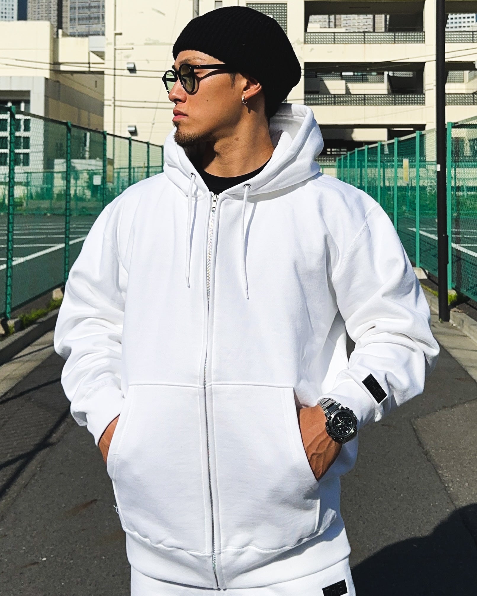 Box-Type2 One Point HW Sweat Zip Hoodie - White