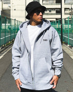 Basic Back Print HW Sweat Zip Hoodie - Gray