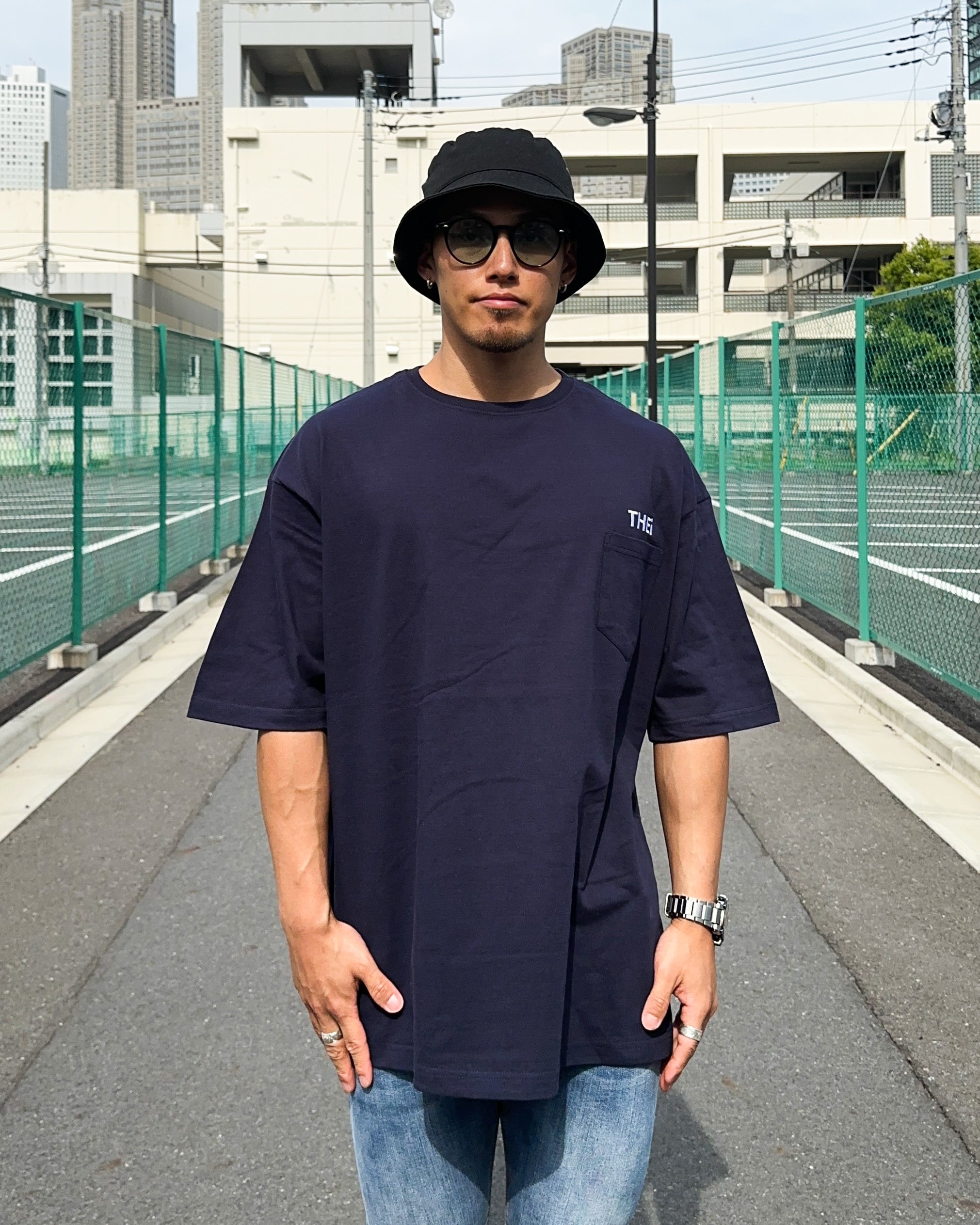 Basic One Point Big Pocket Tee - Navy
