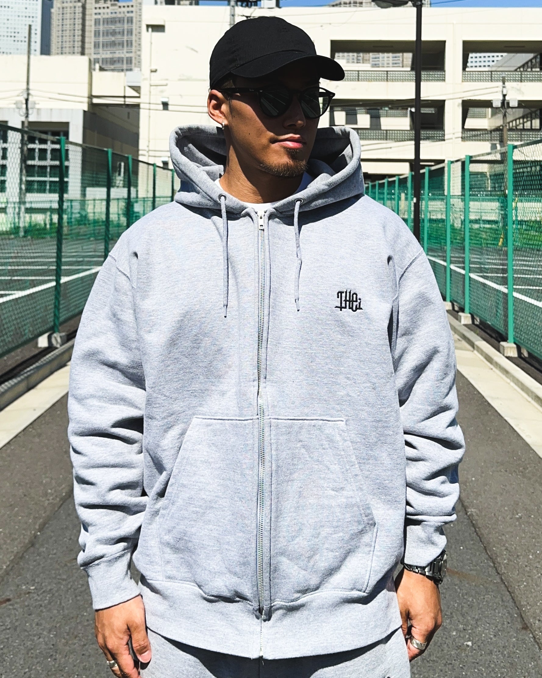 Arabic One Point HW Sweat Zip Hoodie & Pants Setup - Gray