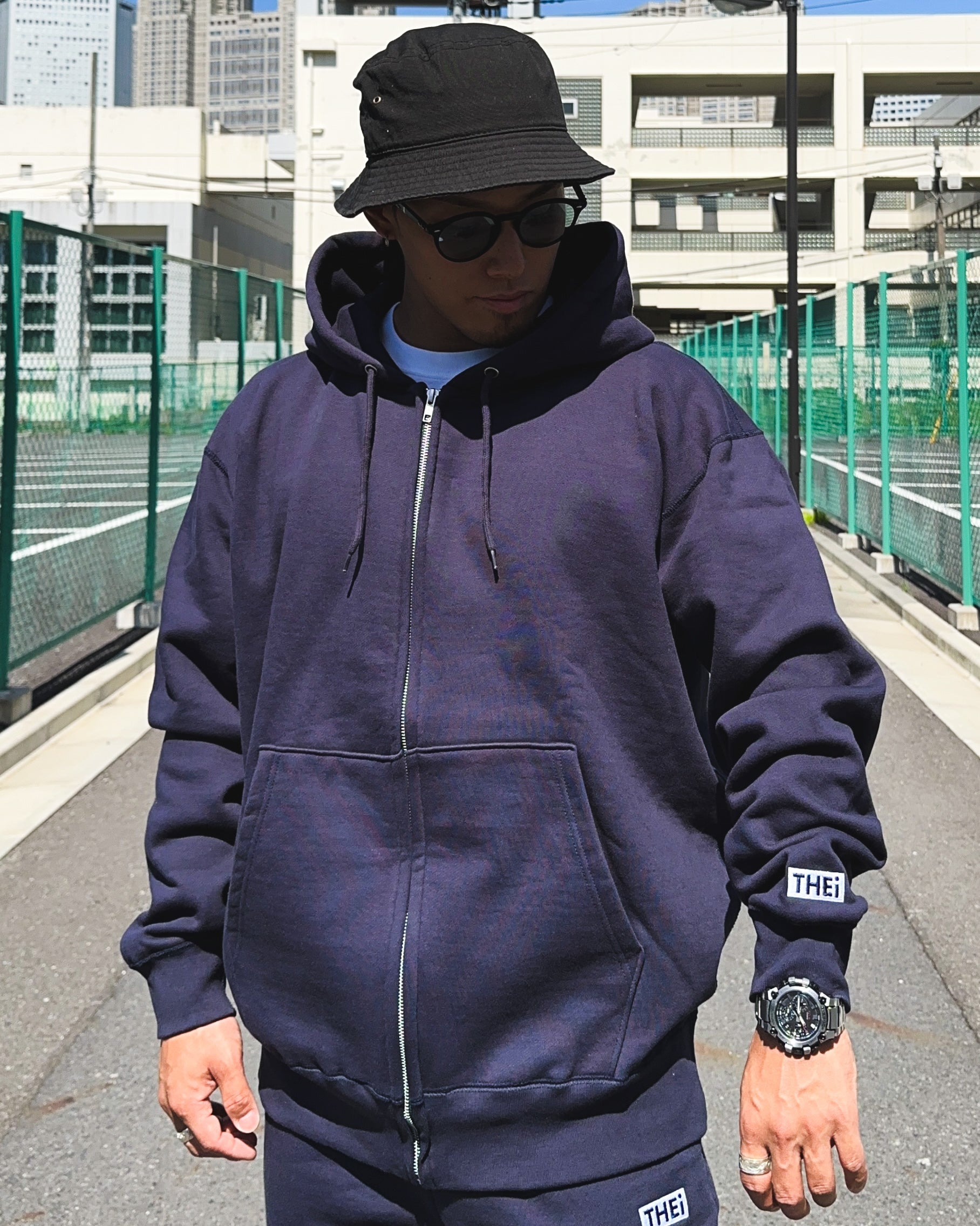 Box One Point HW Sweat Zip Hoodie & Pants Setup - Navy