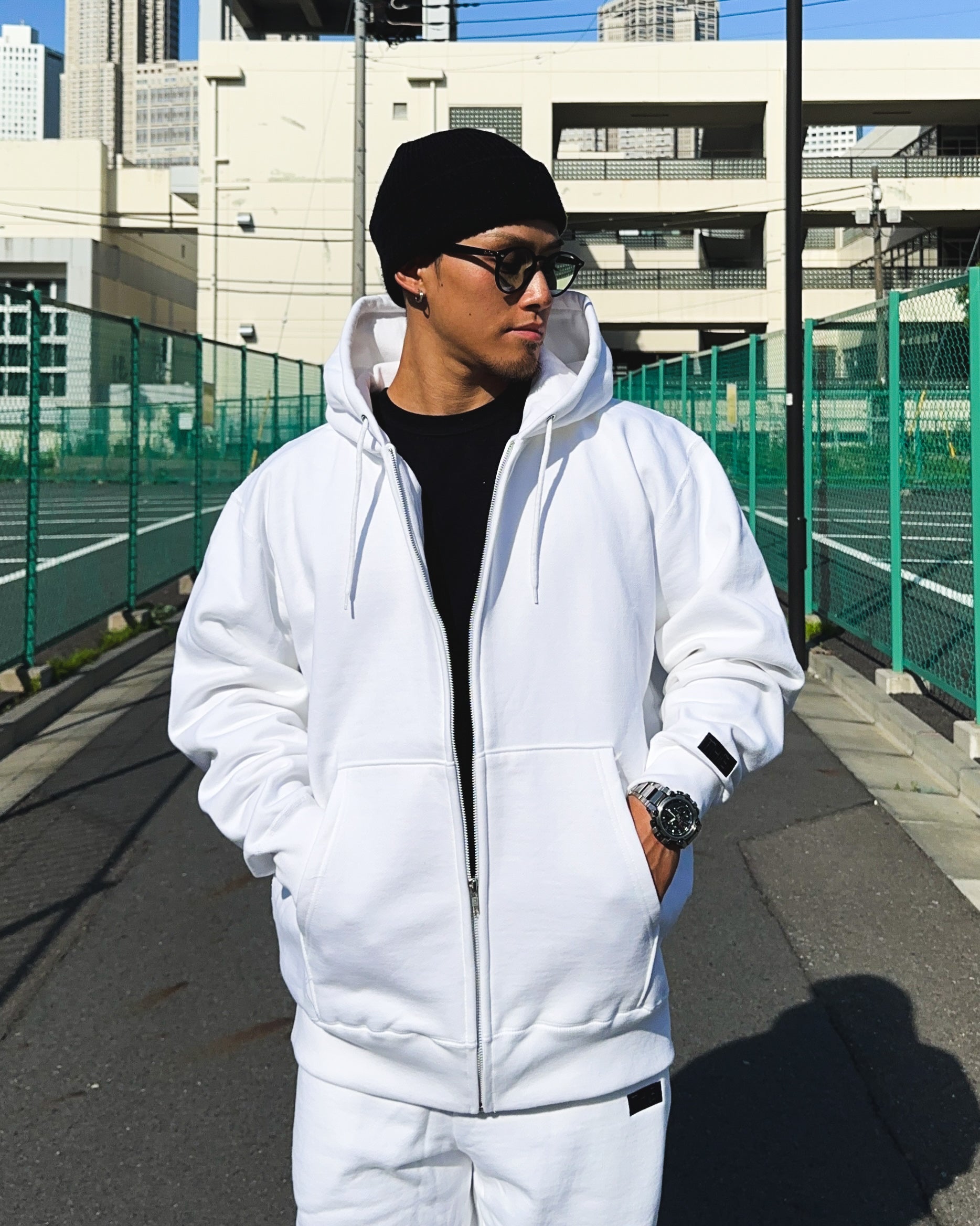 Box-Type2 One Point HW Sweat Zip Hoodie - White