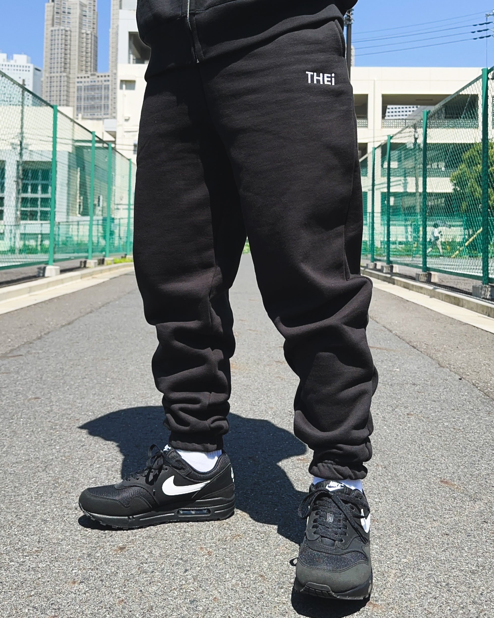 Basic One Point HW Sweat Zip Hoodie & Pants Setup - Black
