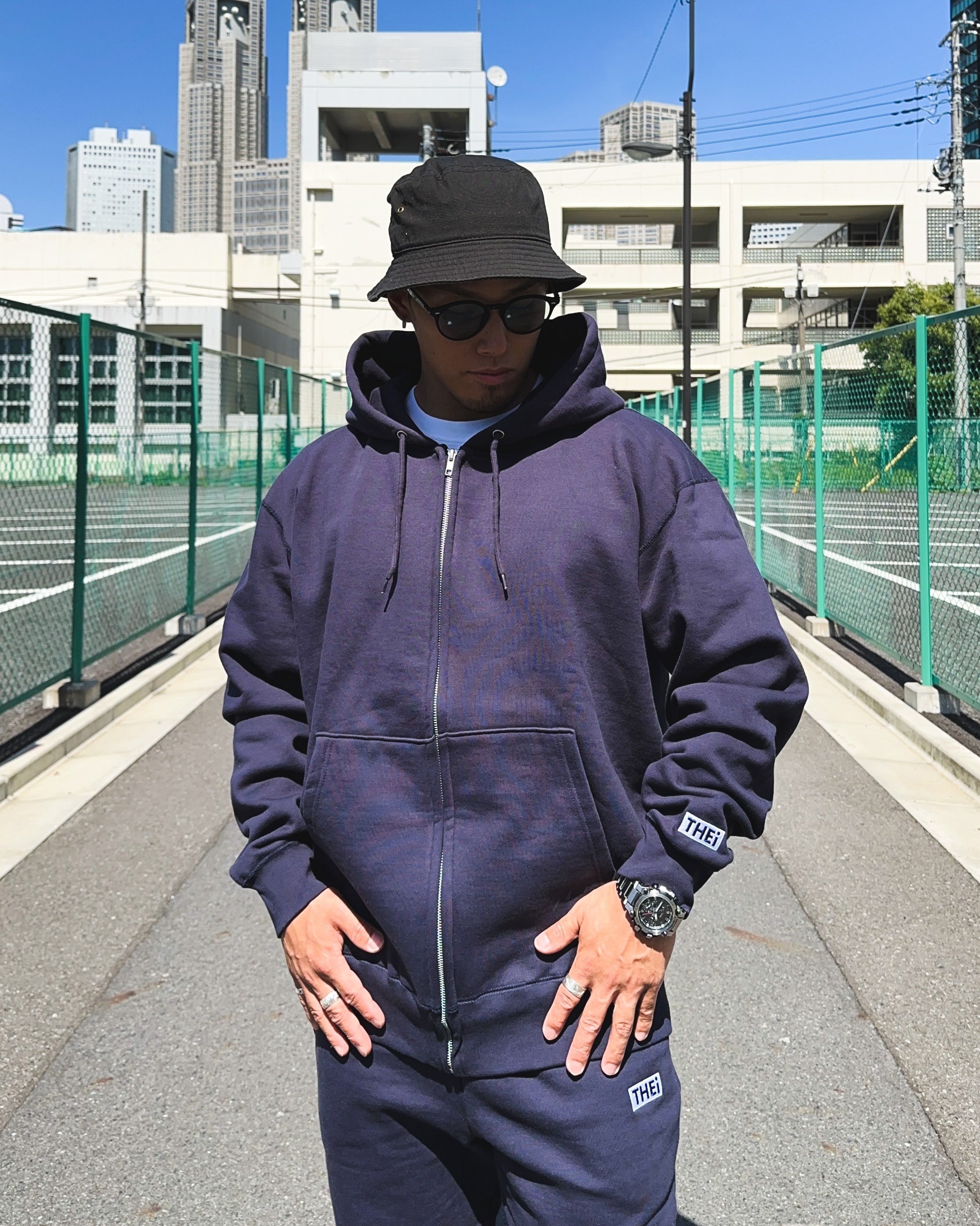 Box One Point HW Sweat Zip Hoodie & Pants Setup - Navy