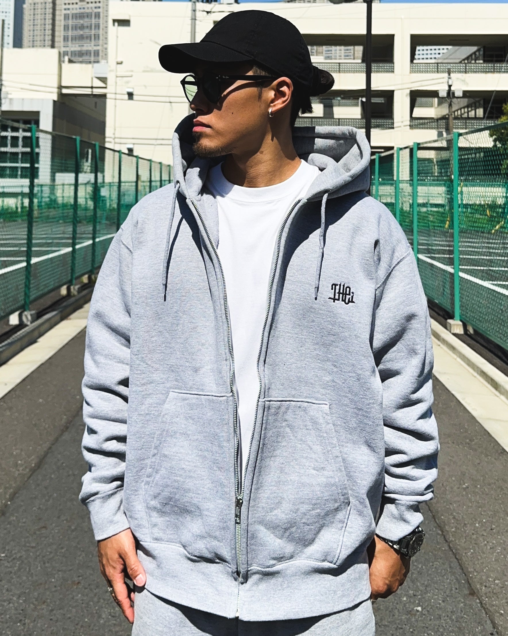 Arabic One Point HW Sweat Zip Hoodie & Pants Setup - Gray