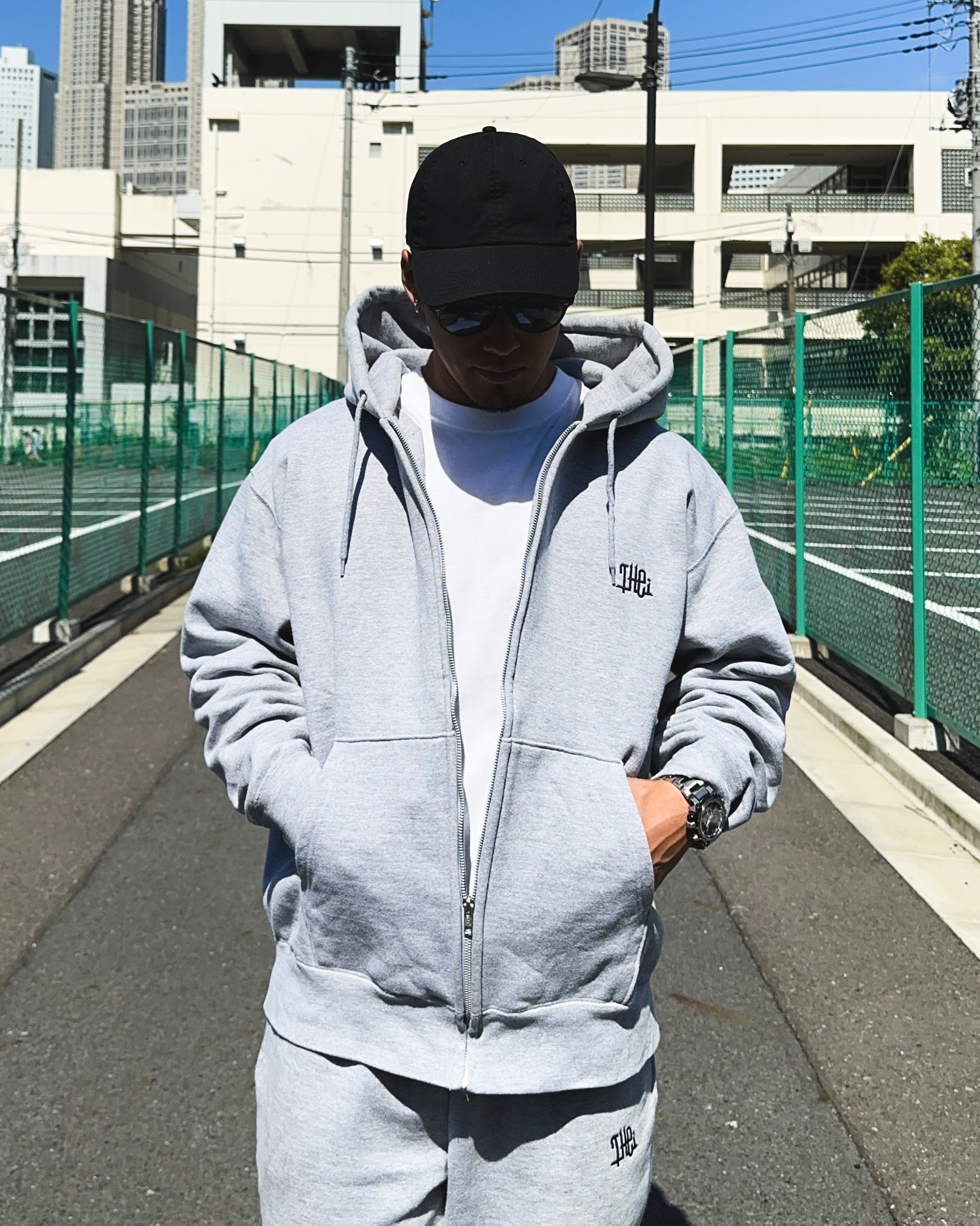 Arabic One Point HW Sweat Zip Hoodie & Pants Setup - Gray