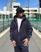 Box One Point HW Sweat Zip Hoodie - Navy