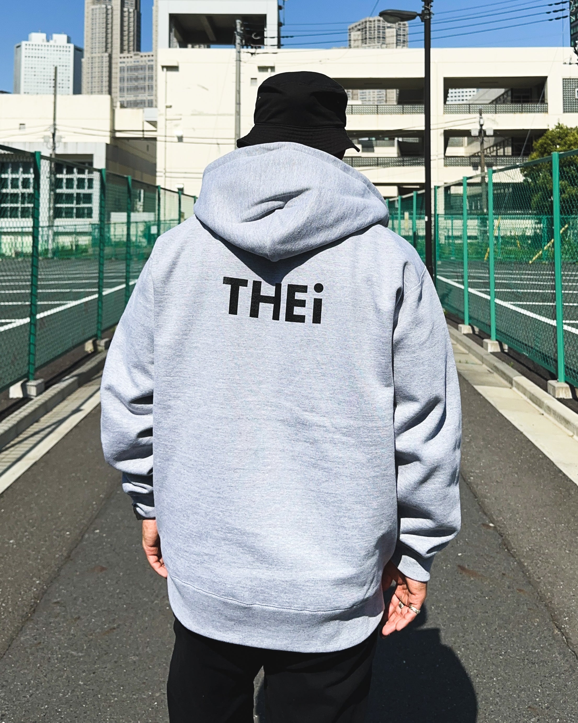 Basic Back Print HW Sweat Zip Hoodie - Gray