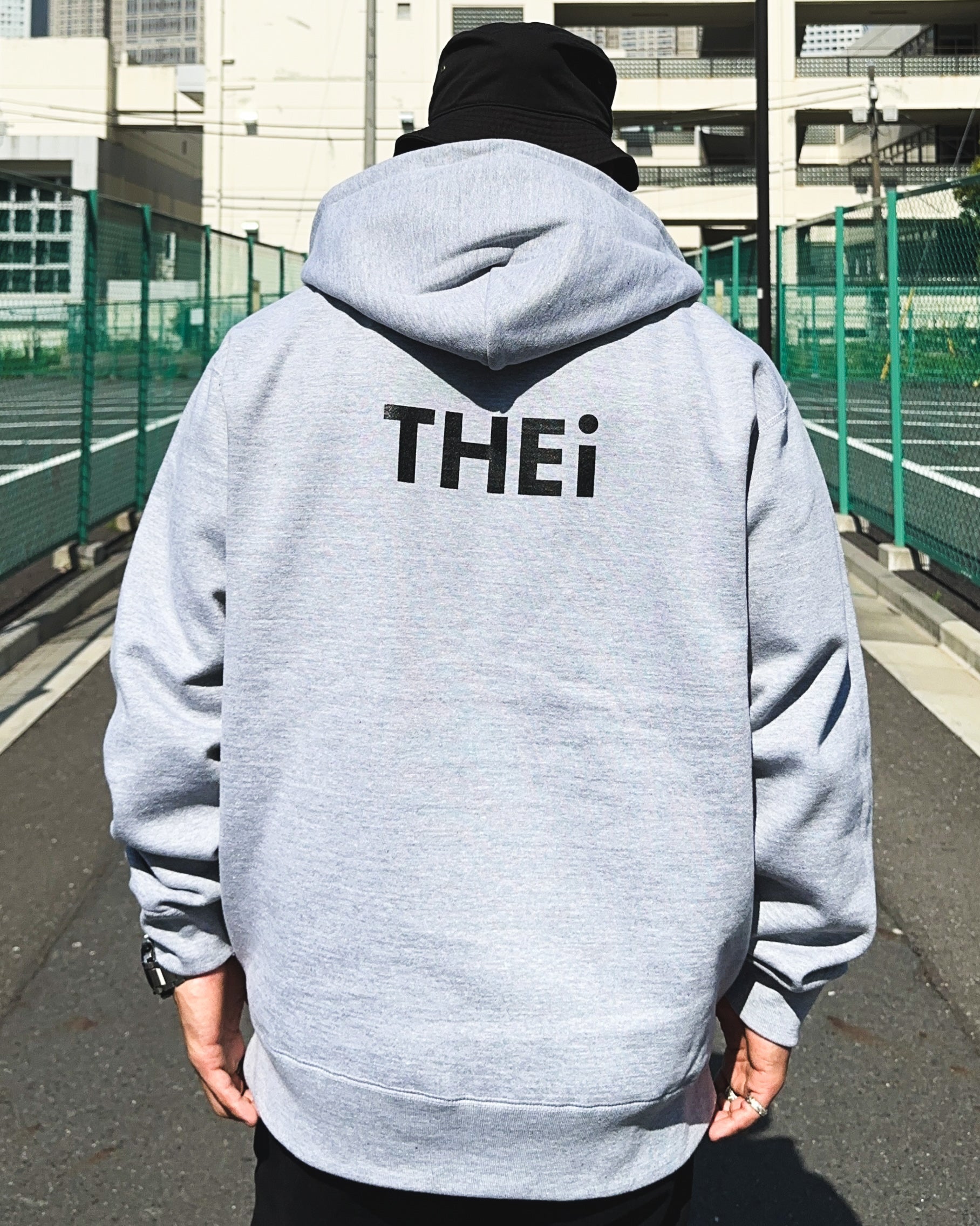 Basic Back Print HW Sweat Zip Hoodie - Gray