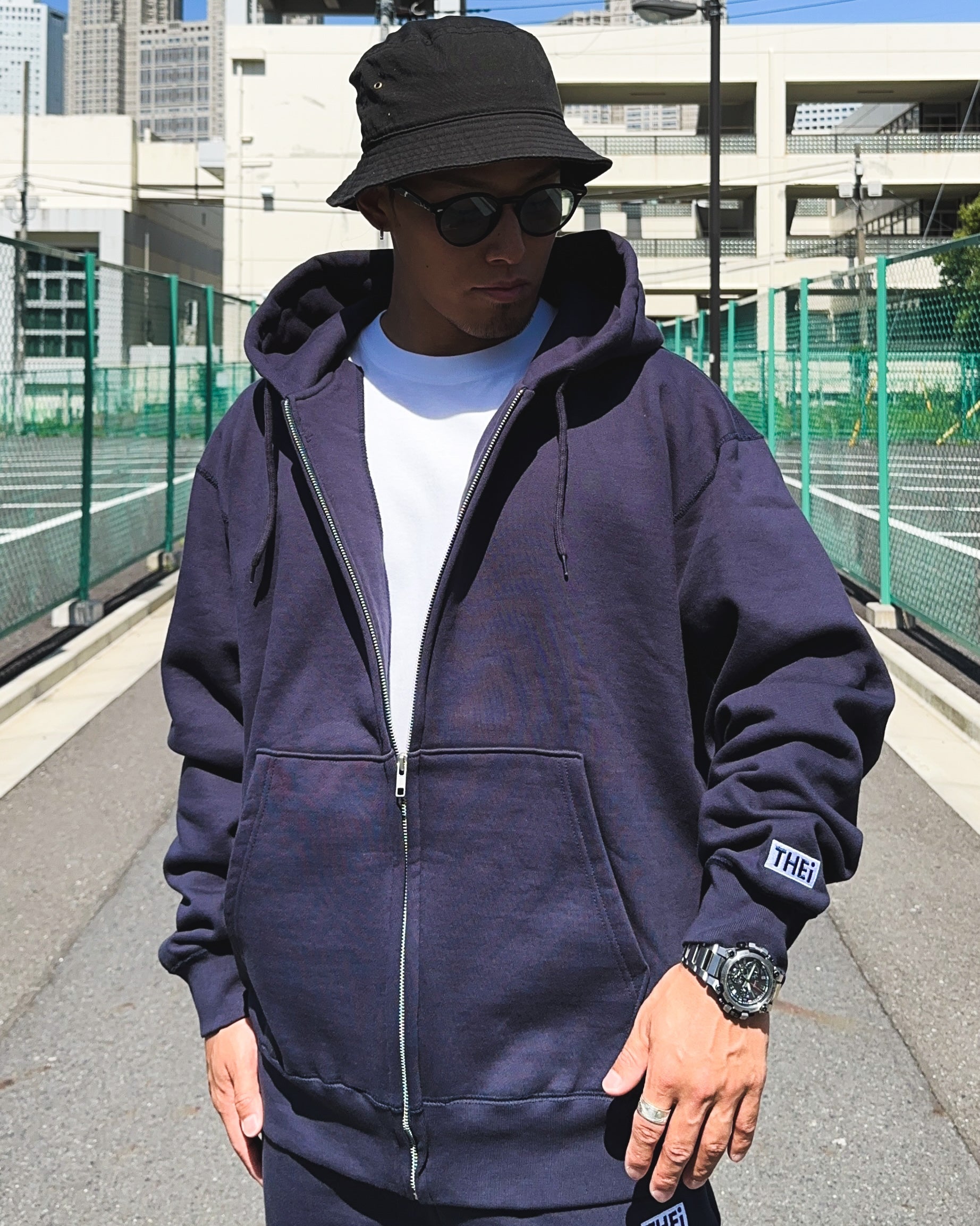 Box One Point HW Sweat Zip Hoodie - Navy