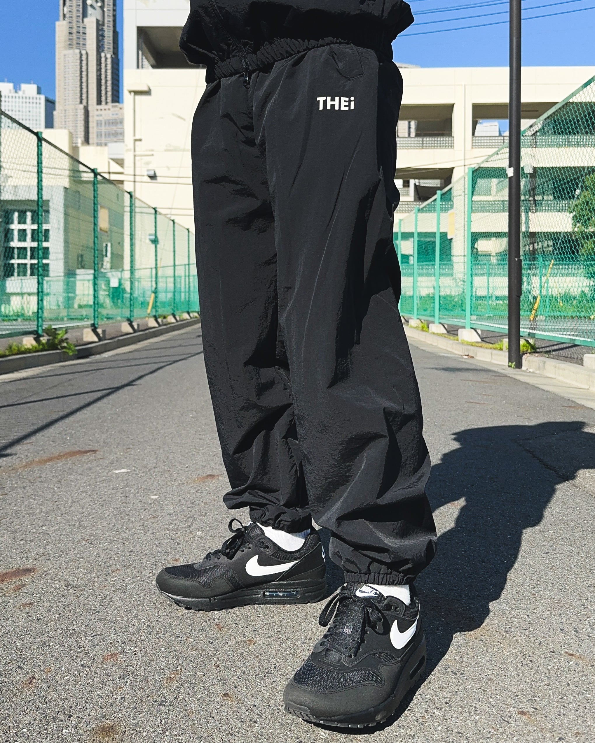Basic One Point Nylon Track Pants - Black