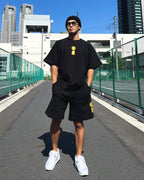 Smiley Relax Sweat Tee & Shorts Setup - Black