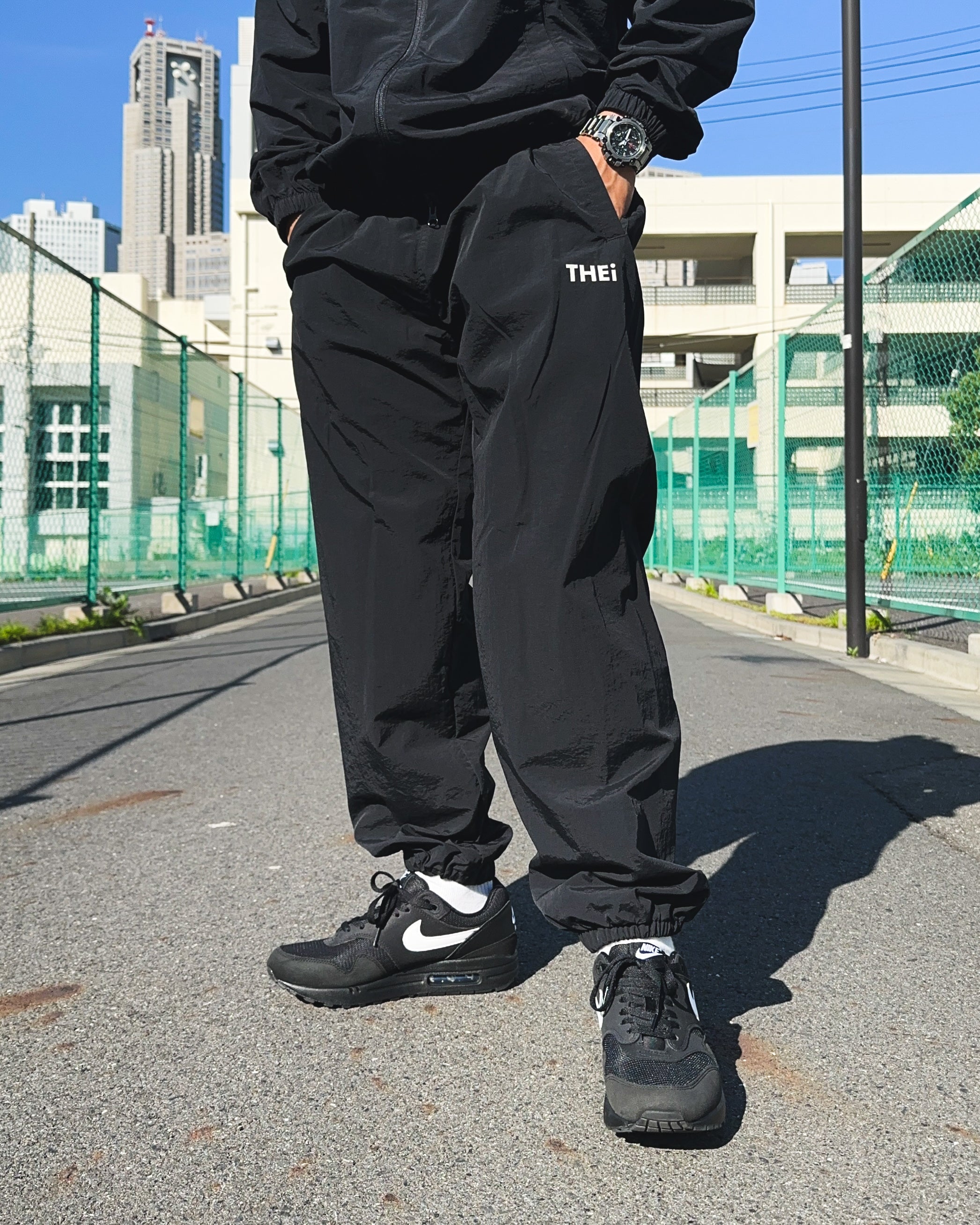 Basic One Point Nylon Track Pants - Black