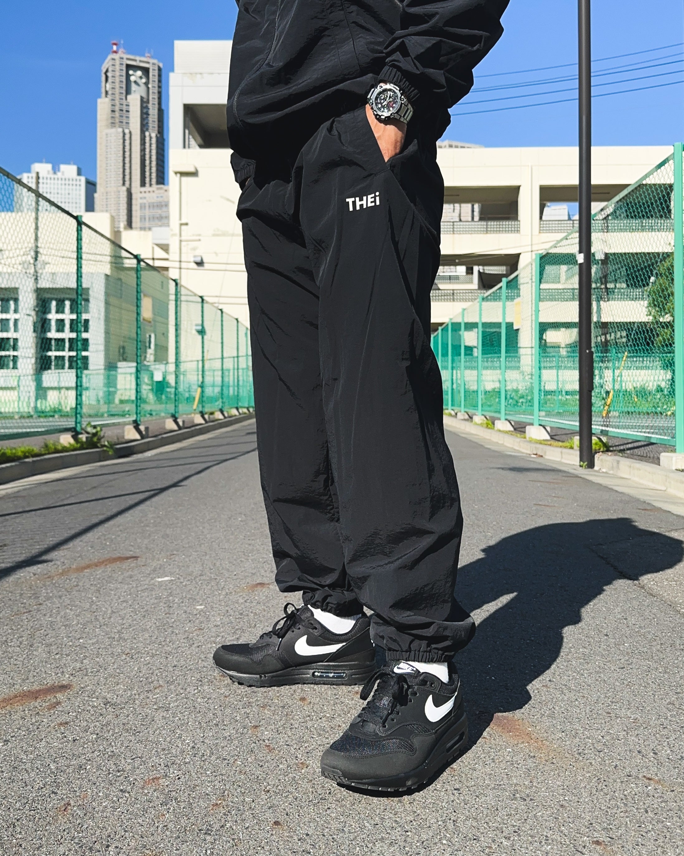 Basic One Point Nylon Track Pants - Black