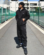 Basic One Point HW Sweat Zip Hoodie & Pants Setup - Black