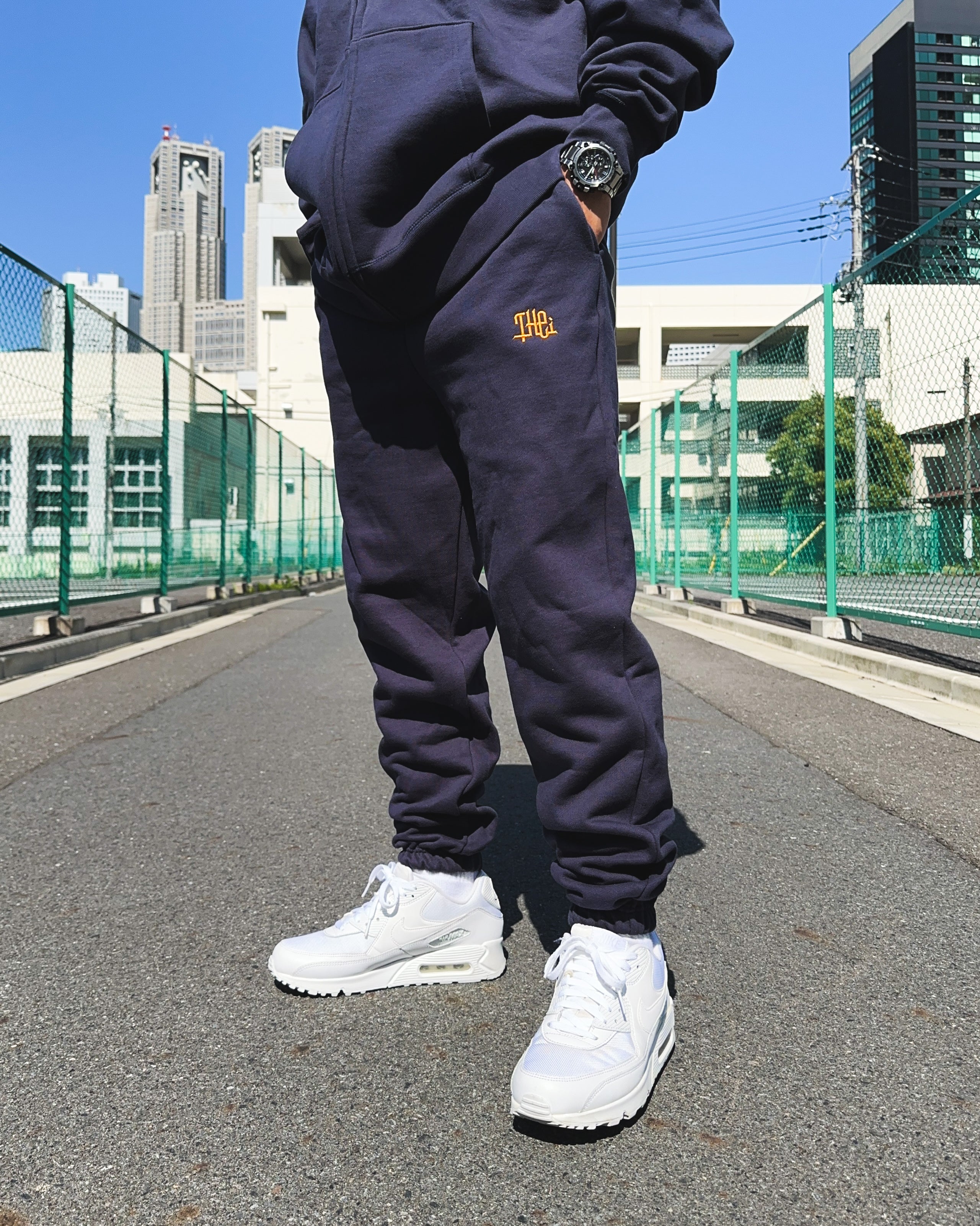 Arabic One Point HW Sweat Pants - Navy
