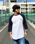 Basic One Point Raglan 3/4 Tee - White / Navy