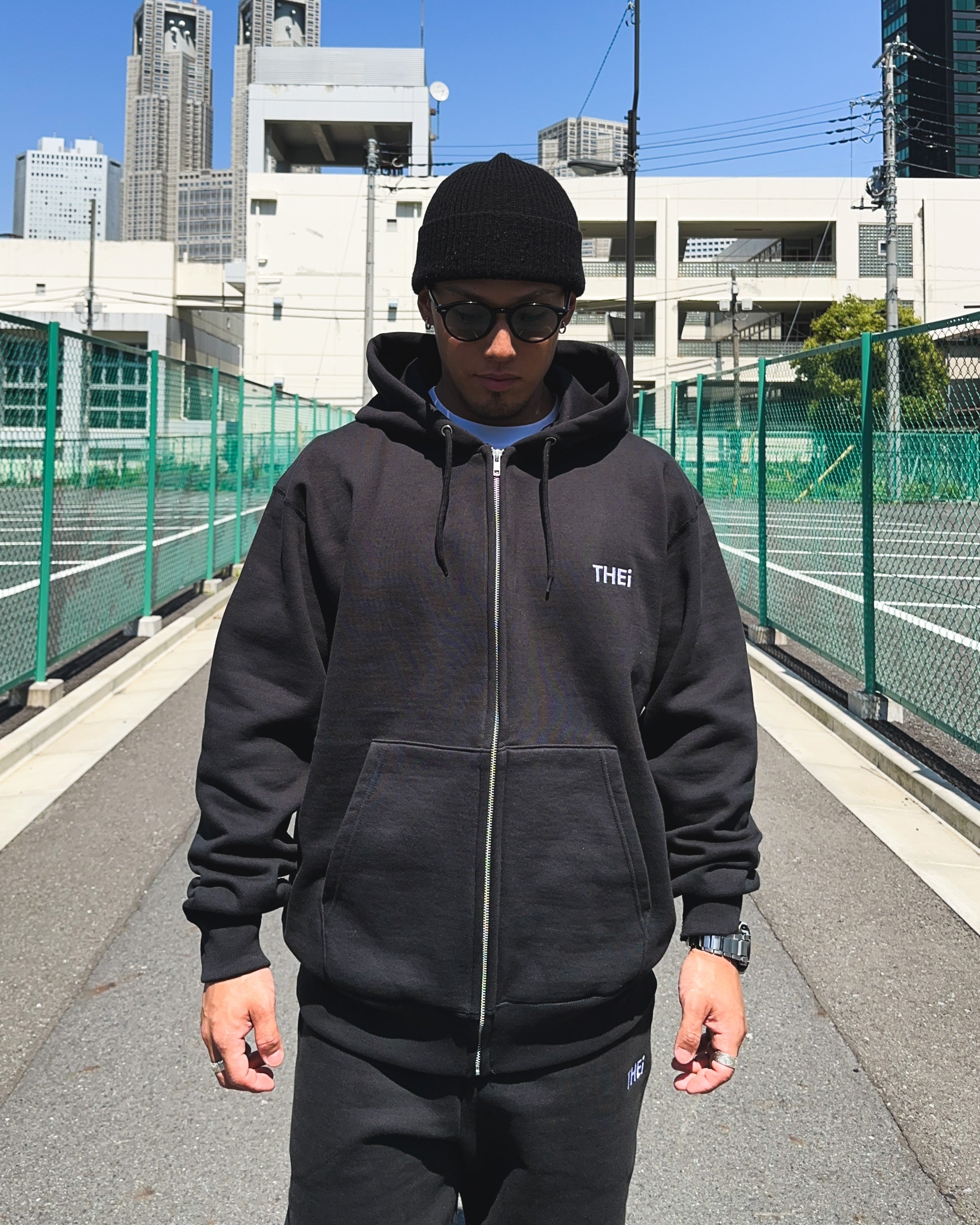 Basic One Point HW Sweat Zip Hoodie - Black