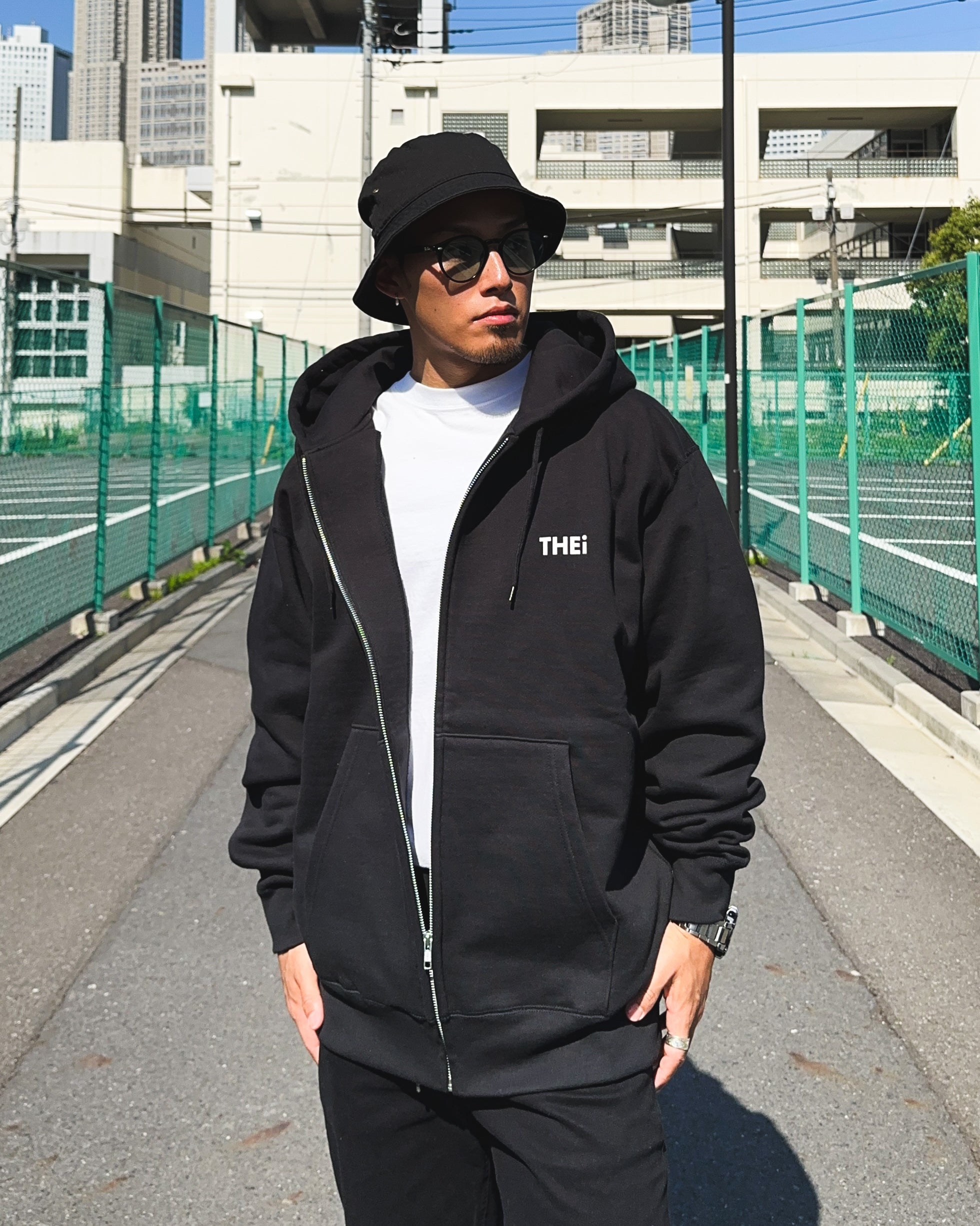 Basic Back Print HW Sweat Zip Hoodie - Black