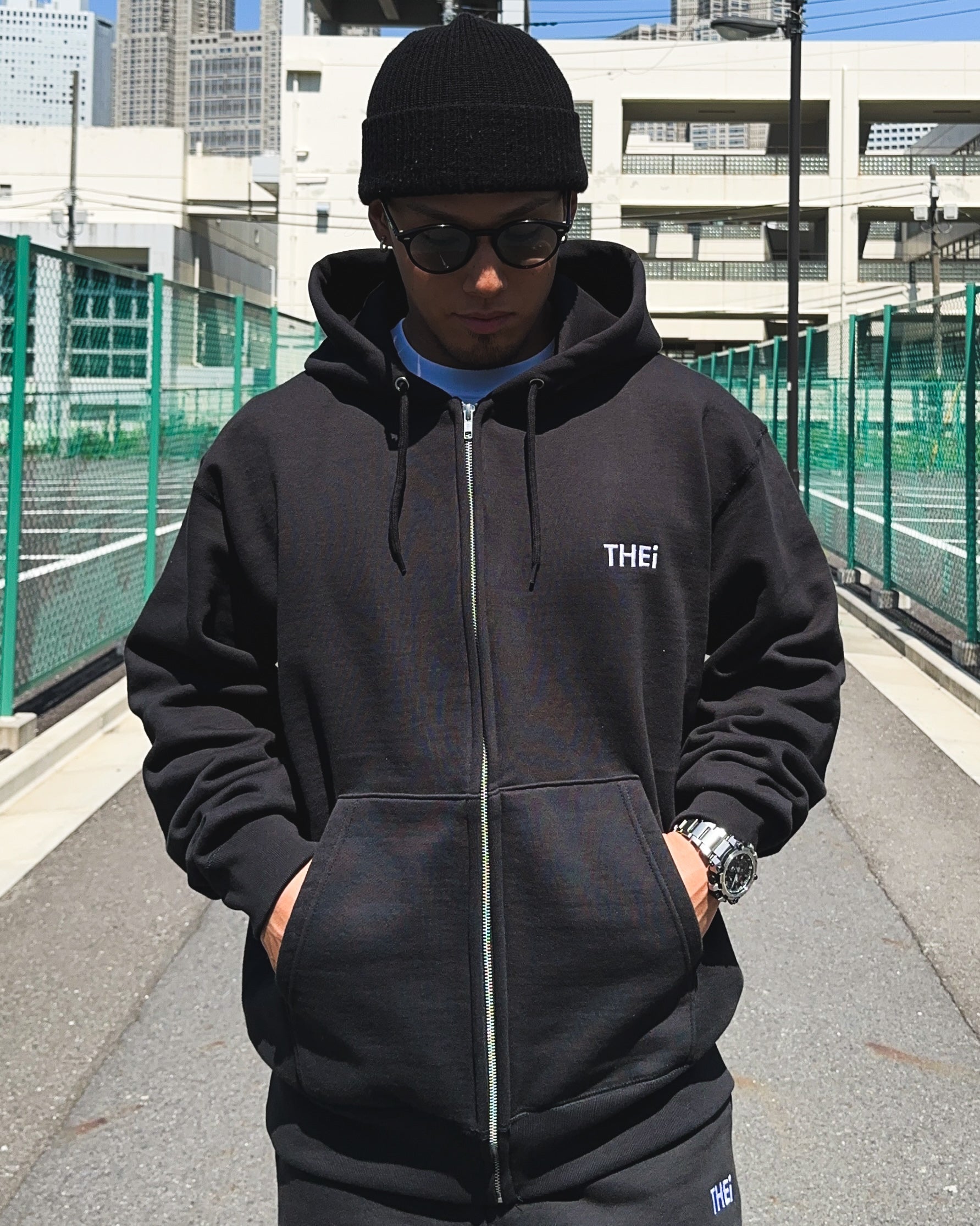 Basic One Point HW Sweat Zip Hoodie - Black