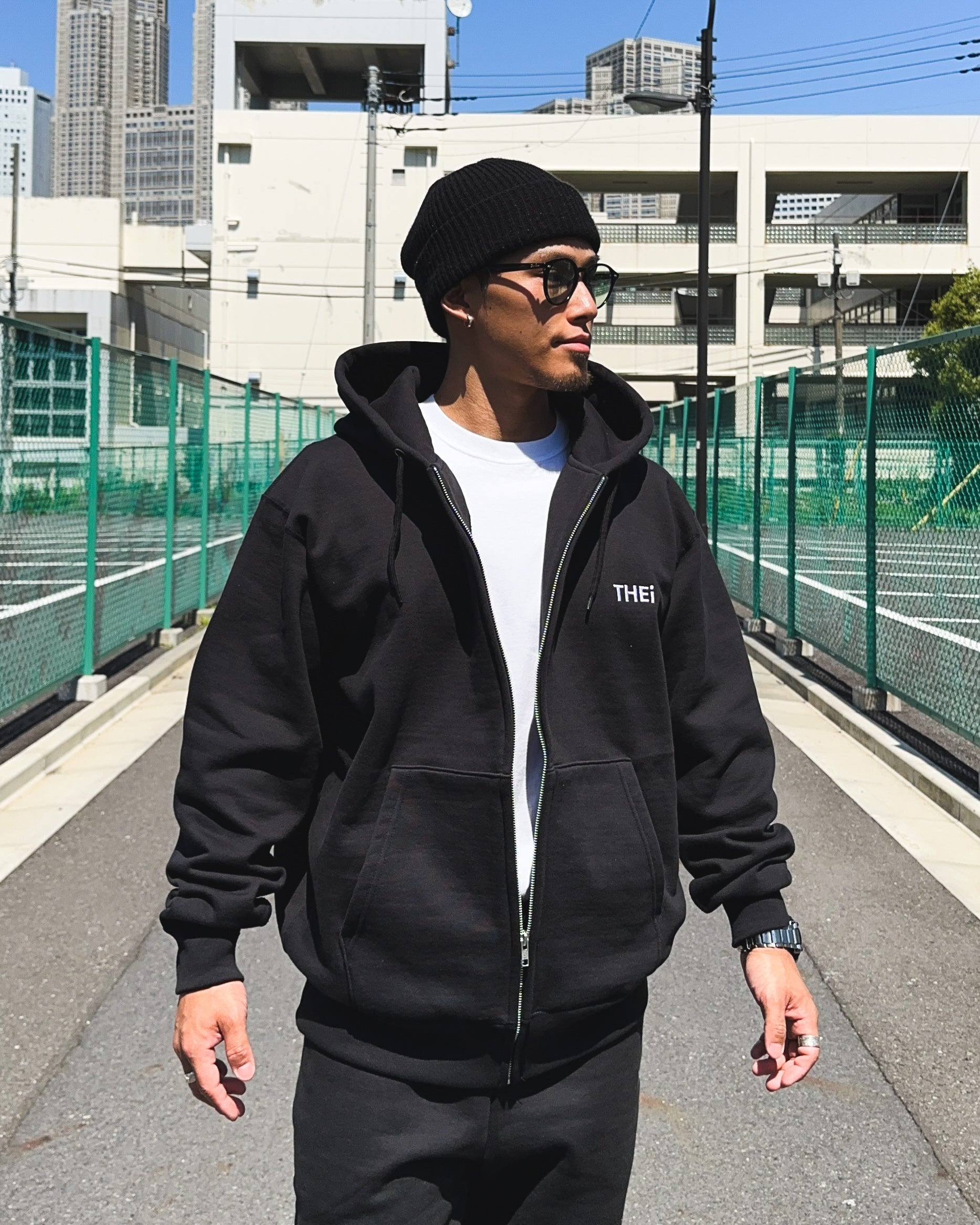 Basic One Point HW Sweat Zip Hoodie & Pants Setup - Black