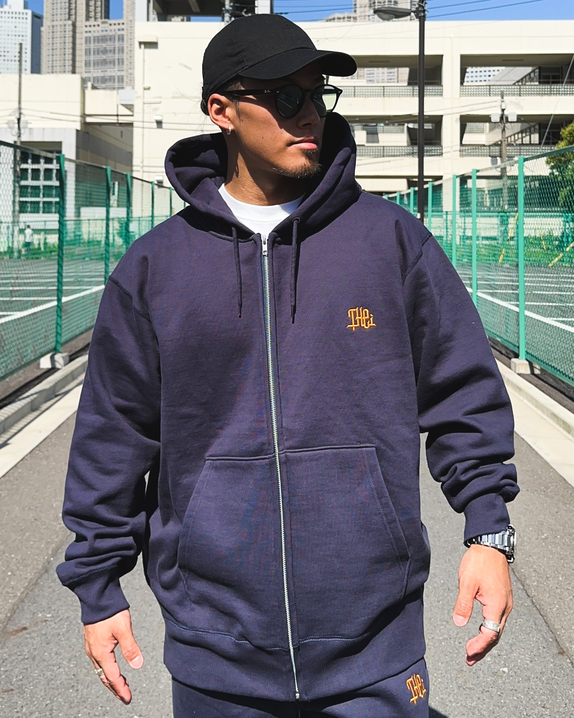 Arabic One Point HW Sweat Zip Hoodie & Pants Setup - Navy