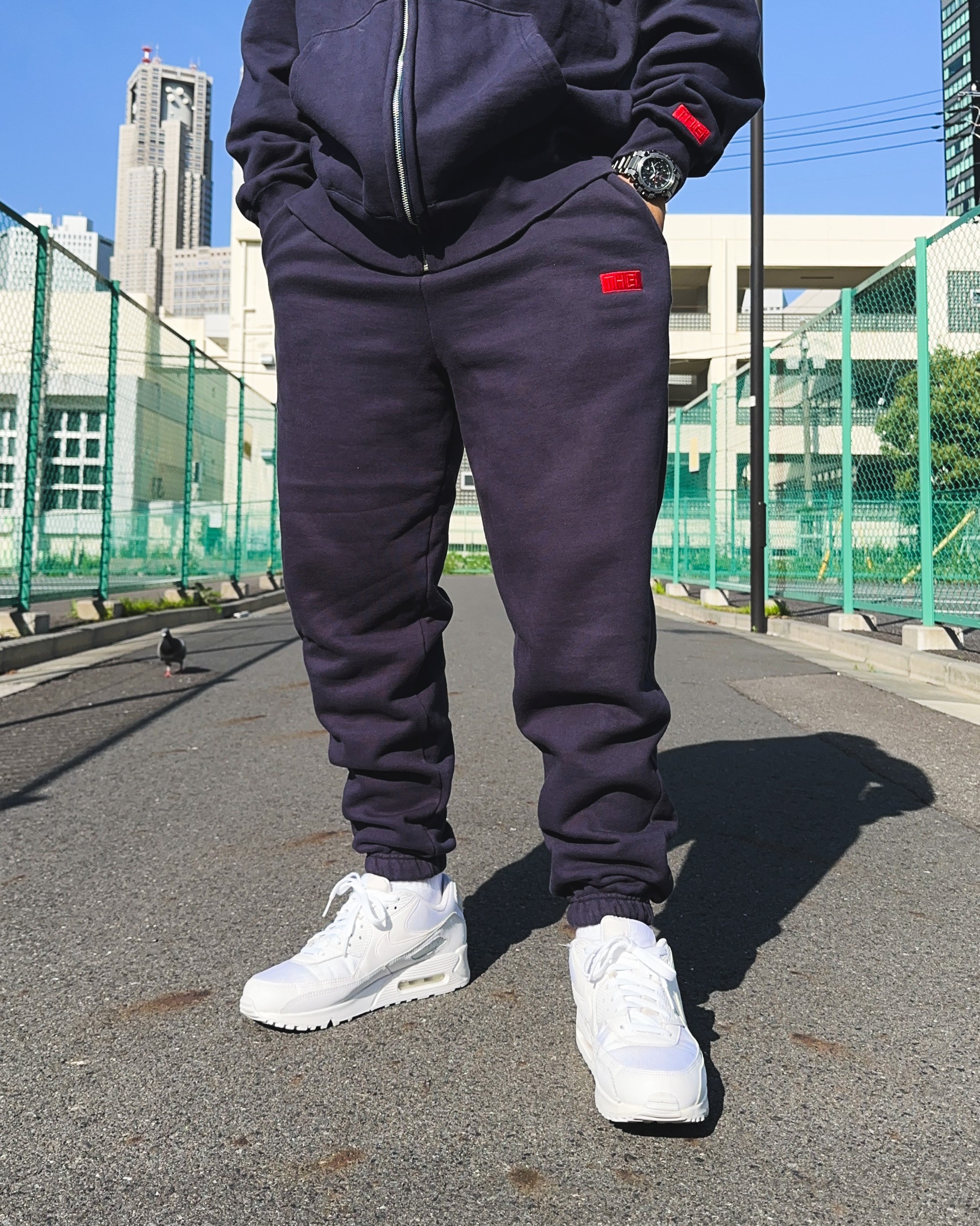 Box-Type2 One Point HW Sweat Pants - Navy
