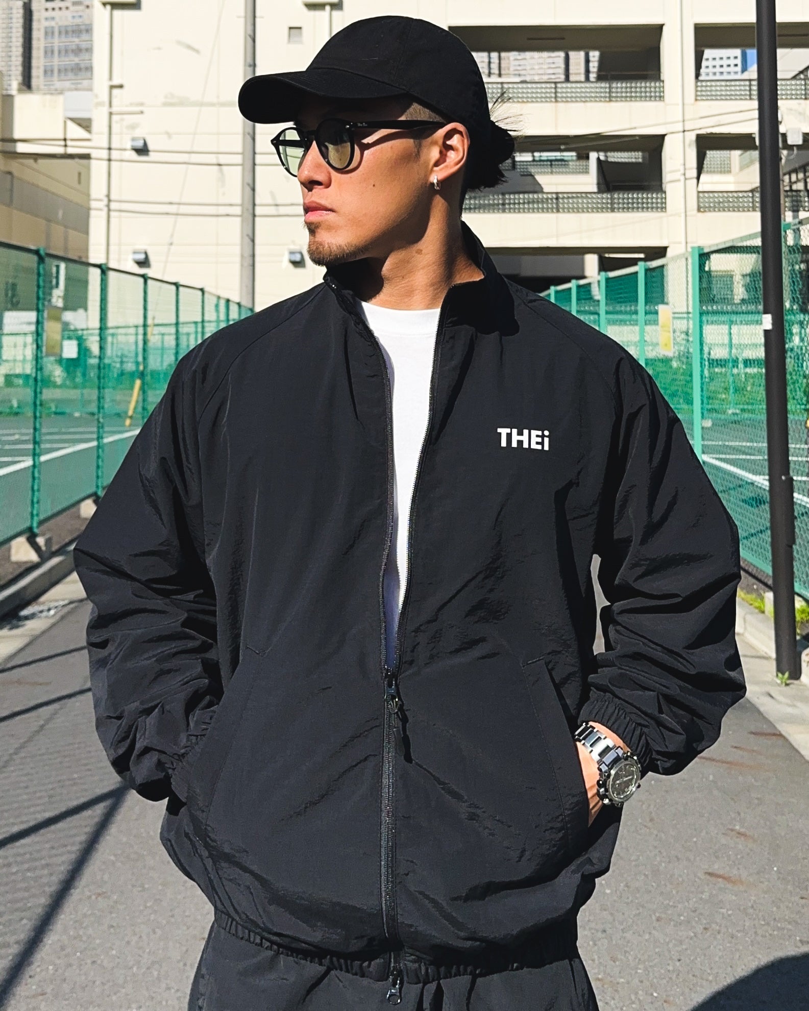 Basic One Point Nylon Track JKT & Pants Setup - Black