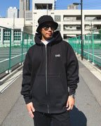 Basic Back Print HW Sweat Zip Hoodie - Black