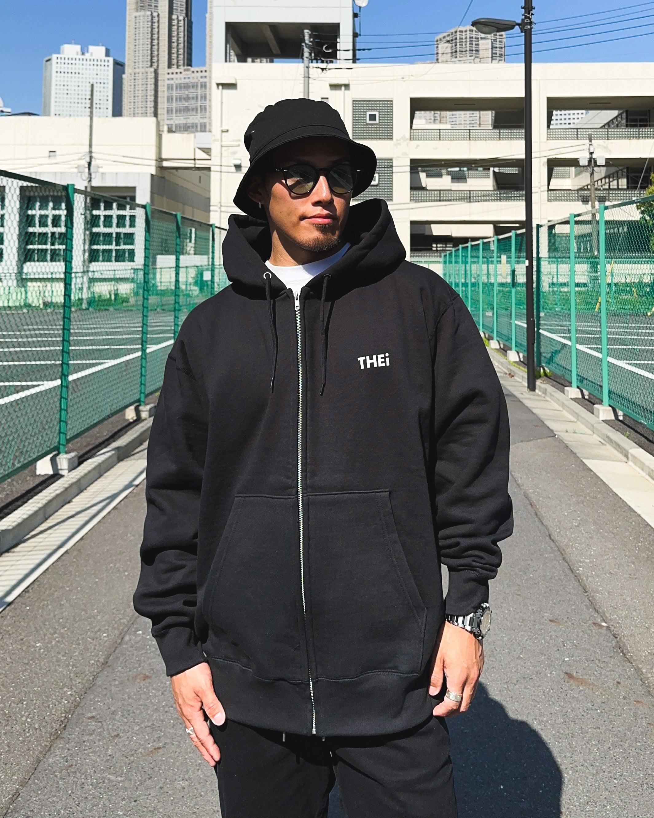 Basic Back Print HW Sweat Zip Hoodie - Black