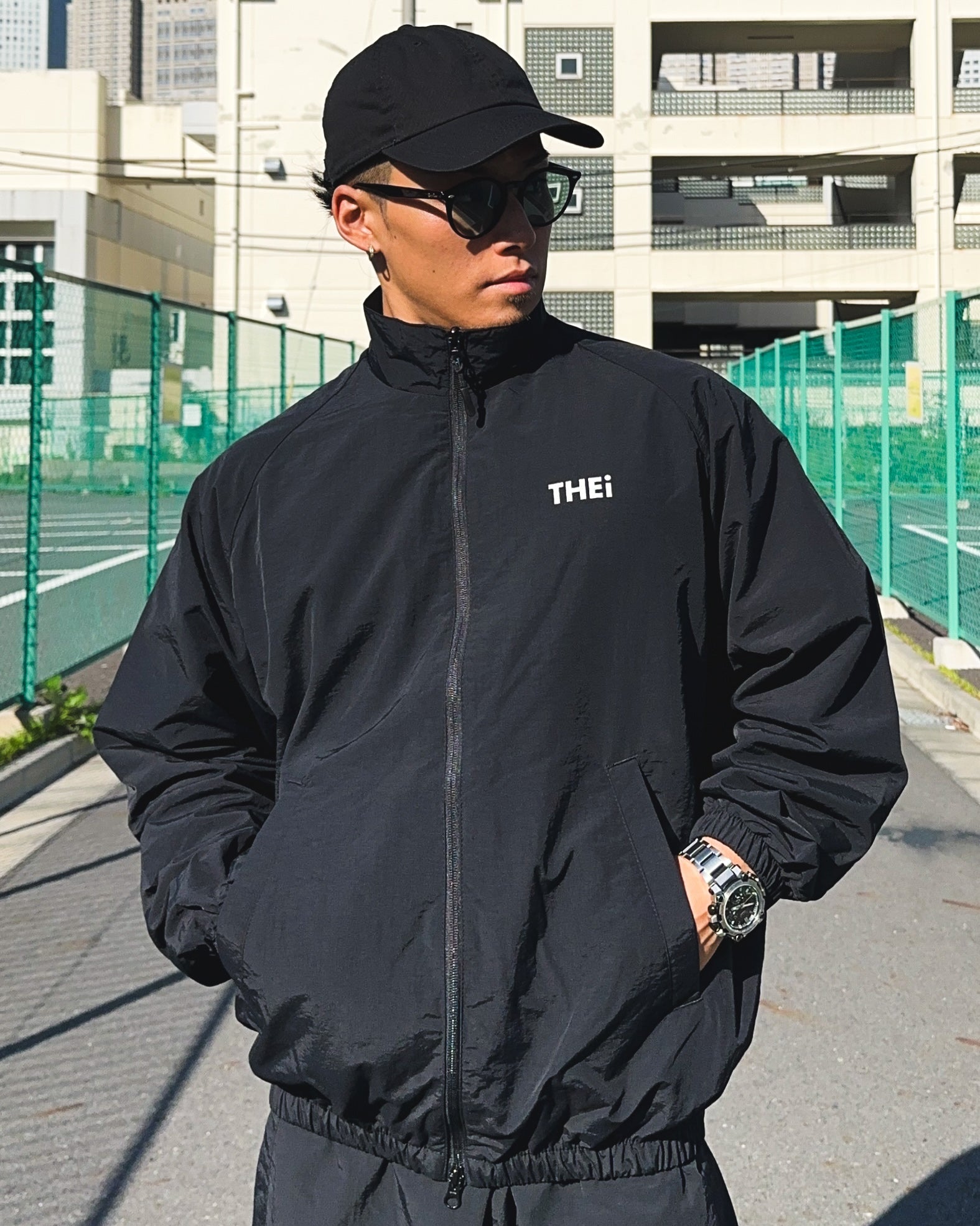 Basic One Point Nylon Track JKT & Pants Setup - Black
