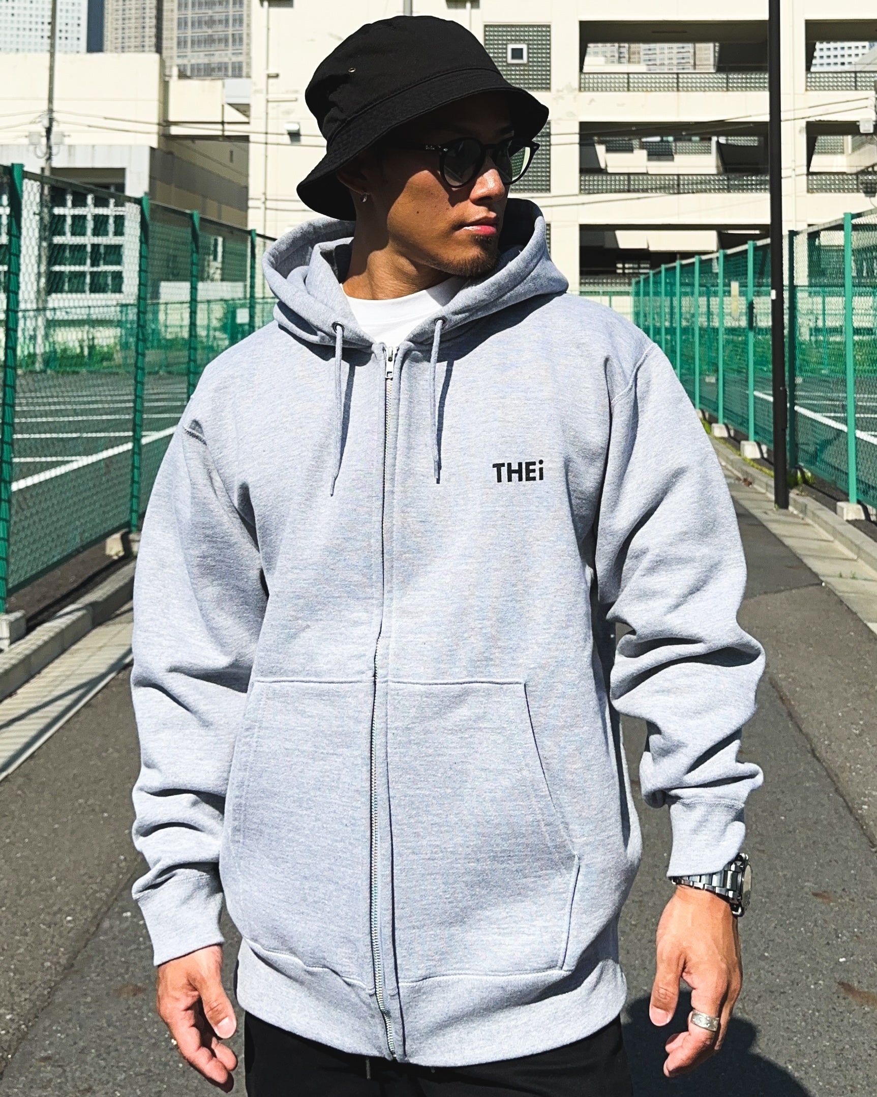 Basic Back Print HW Sweat Zip Hoodie - Gray
