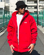Basic Back Print HW Sweat Zip Hoodie - Red