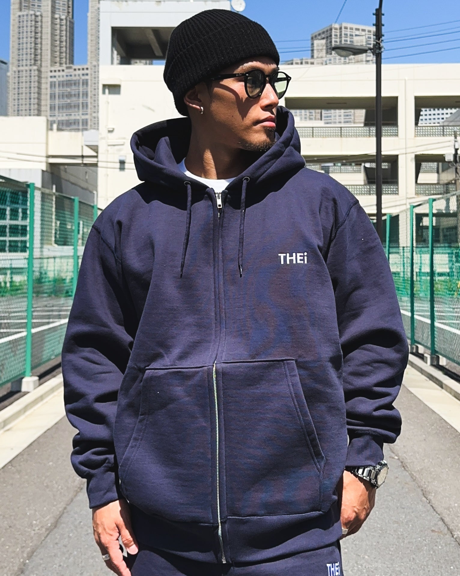 Basic One Point HW Sweat Zip Hoodie & Pants Setup - Navy
