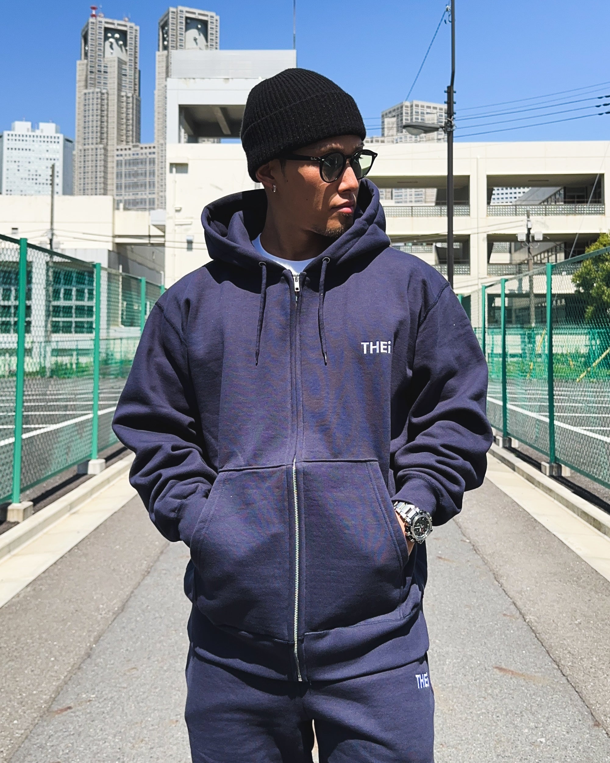 Basic One Point HW Sweat Zip Hoodie - Navy
