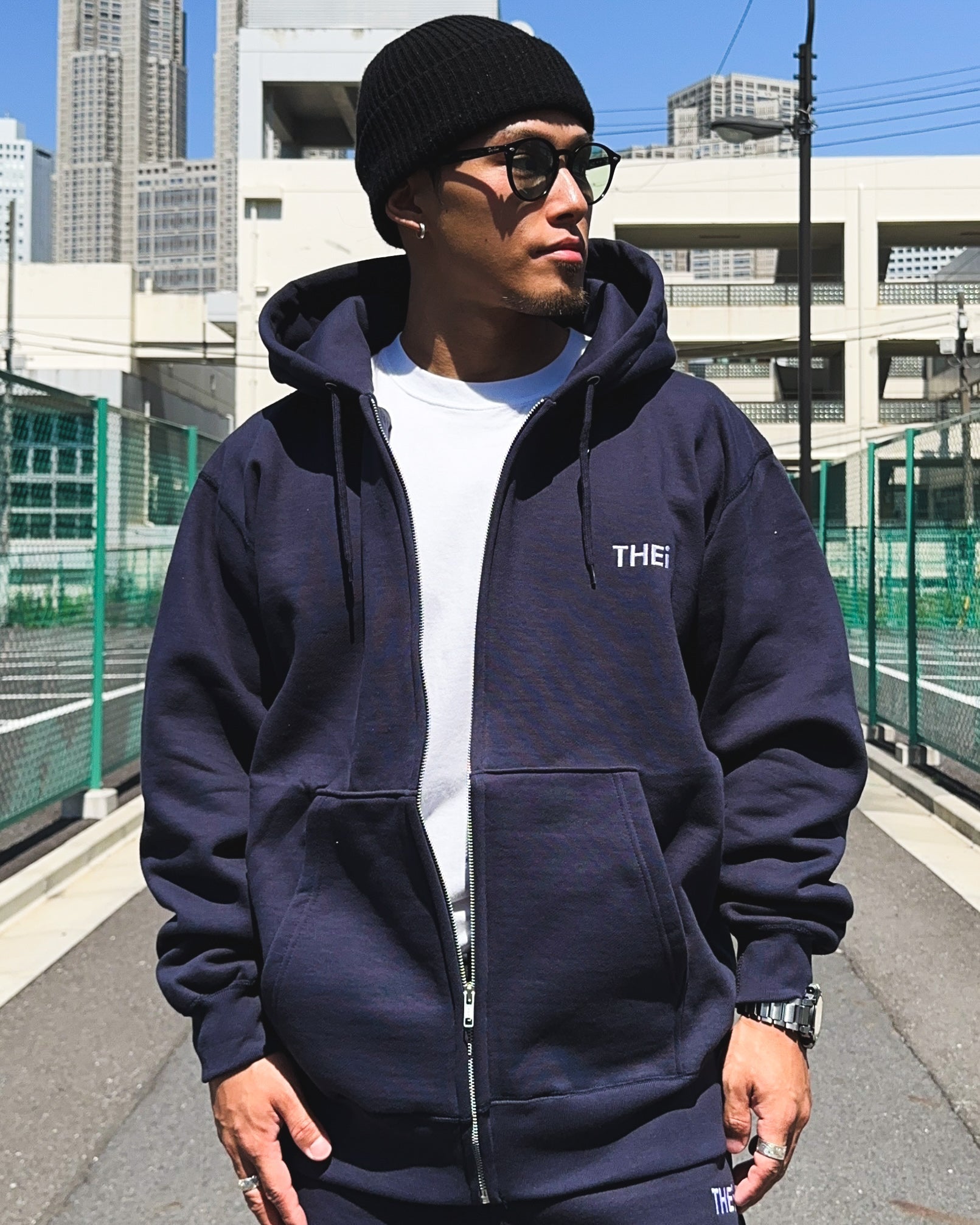 Basic One Point HW Sweat Zip Hoodie - Navy