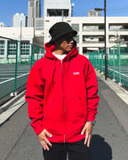 Basic Back Print HW Sweat Zip Hoodie - Red