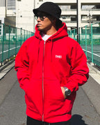 Basic Back Print HW Sweat Zip Hoodie - Red