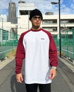 Basic One Point Raglan L/S Tee - White / Burgundy
